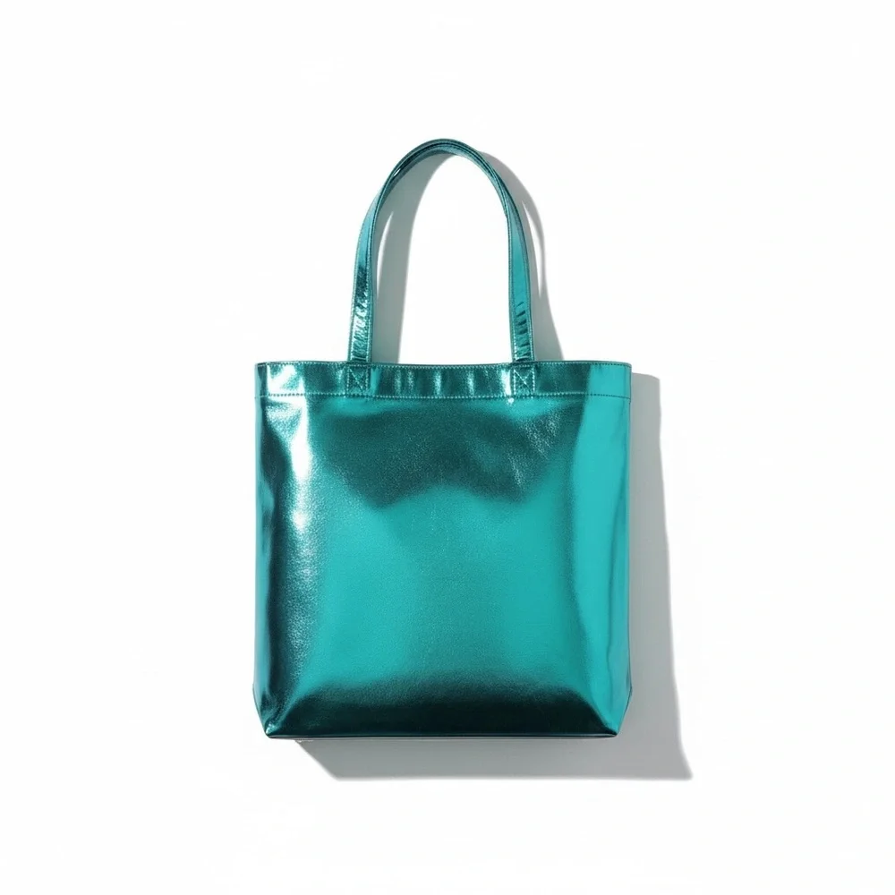 METALLIC Green PU Leather Square Shoulder Tote Bag Unisex Streetwear Handbag NWT